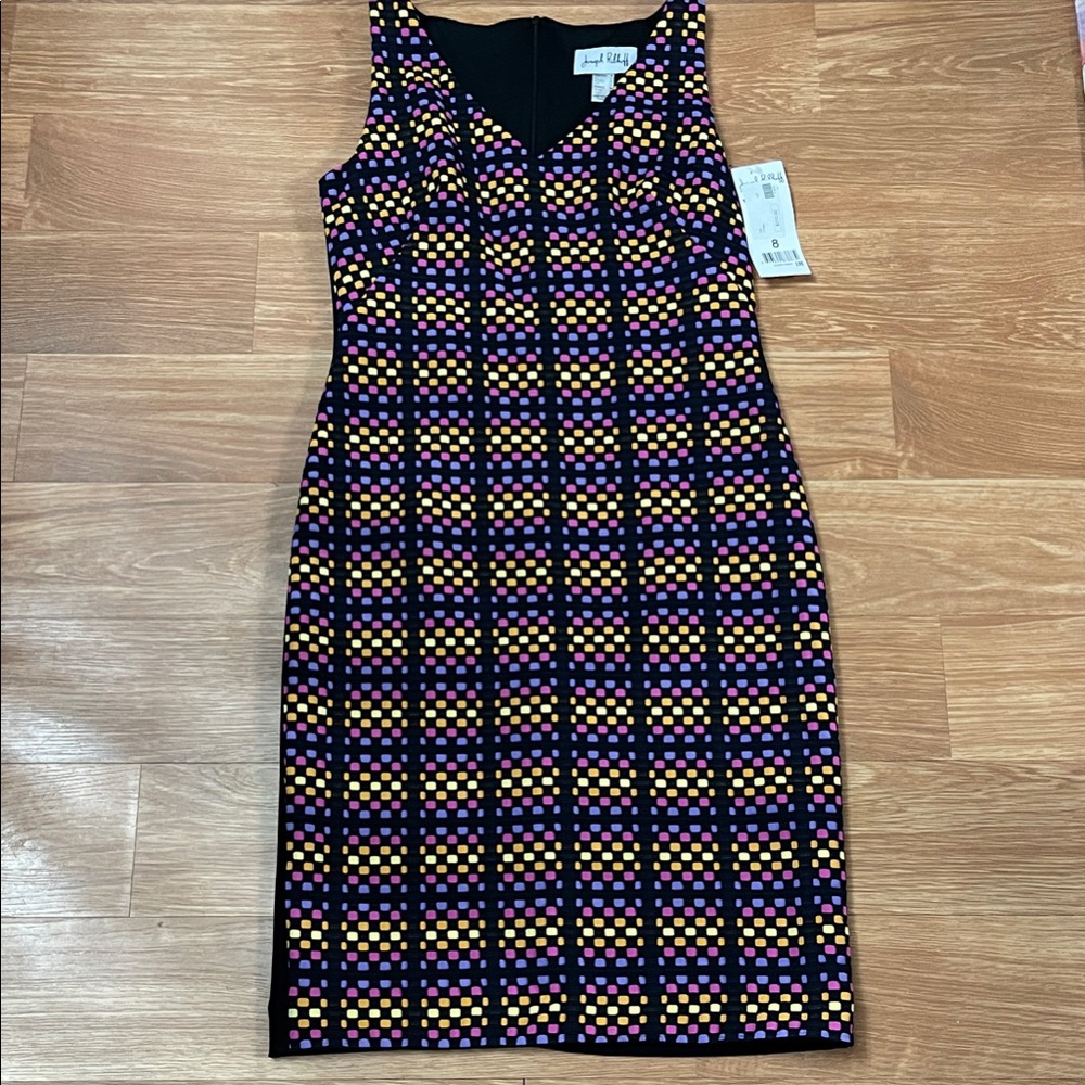 Jax Black Midi Dress with Pink and Yellow Checkered Pattern